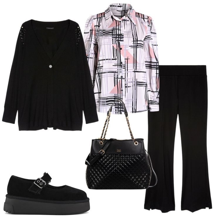 Outfit donna - Camicia a quadri. Stile Casual chic per Serata fuori. Abbinamento con shopping bag, camicie, décolleté, cardigans, pantaloni.