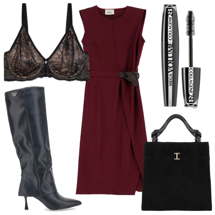 Outfit donna - #StivaliAddicted: e sei sexy. Stile Sexy per Serata fuori. Abbinamento con mascara, shopping bag, vestiti midi/longuette, reggiseni, stivali.