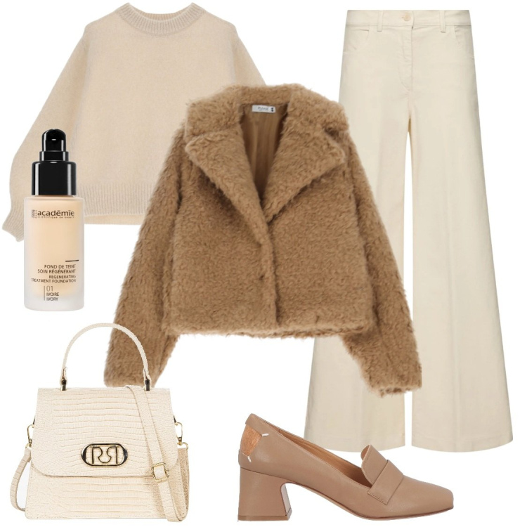 Outfit donna - Bon ton. Stile Bon Ton per Ufficio. Abbinamento con mocassini, fondotinta, borse a mano, pullovers, blazer, pantaloni.