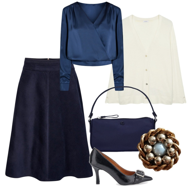Outfit donna - La blusa romantica - focus curvy. Stile Vintage retrò per Tutti i giorni. Abbinamento con bluse, pochette, gonne, décolleté, cardigans, anelli.