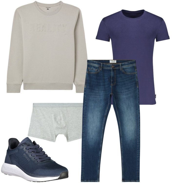 Outfit uomo - La t-shirt viola. Stile Casual per Tutti i giorni. Abbinamento con jeans skinny, felpe, boxer, sneakers, t-shirt.
