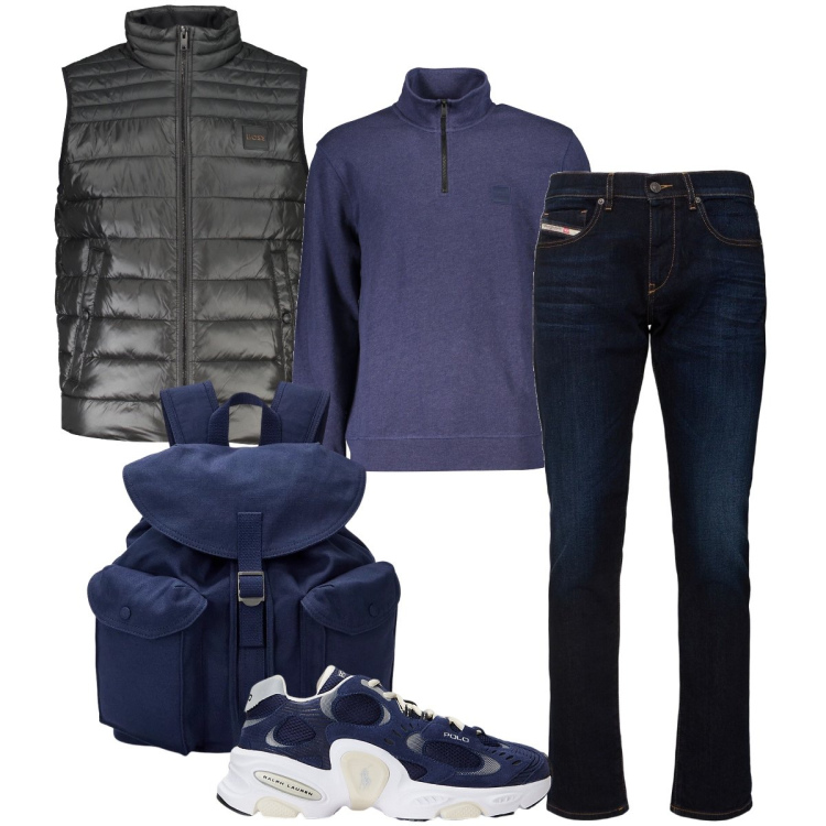 Outfit uomo - Gita scolastica. Stile Casual per Tutti i giorni. Abbinamento con borse sportive, sneakers, giacche, jeans slim fit, felpe.