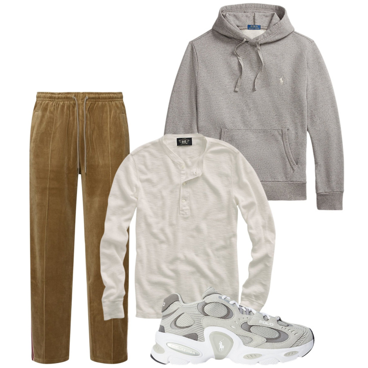 Outfit uomo - Sporty di classe. Stile Urban per Tutti i giorni. Abbinamento con t-shirt, felpe con cappuccio, sneakers, pantaloni.