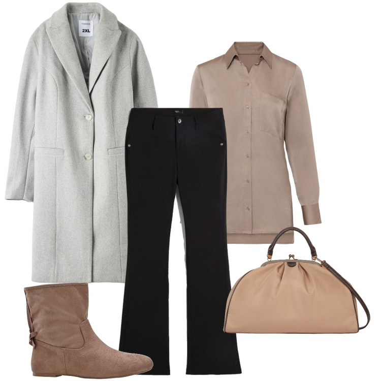 Outfit donna - Il cappotto dai toni freddi. Stile Minimal per Tutti i giorni. Abbinamento con pantaloni, stivaletti, camicie, cappotti, borse a spalla.