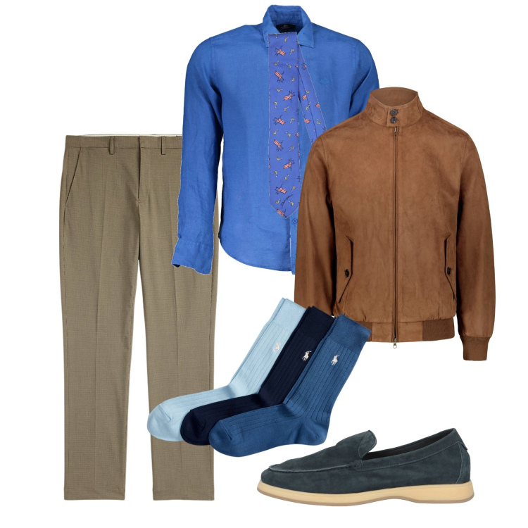 Outfit uomo - Azzurro ad ottobre. Stile Casual per Ufficio. Abbinamento con cravatte, scarpe stringate, calzini, pantaloni, giacche, camicie.