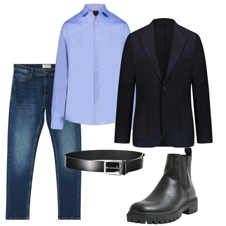 Outfit uomo - Giacca e jeans. Stile Casual per Tutti i giorni. Abbinamento con jeans skinny, stivali e stivaletti, camicie, giacche, cinture.