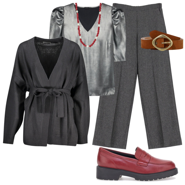 Outfit donna - Blusa romantica. Stile Romantica per Serata fuori. Abbinamento con collane, cinture, pantaloni, mocassini, cardigans, bluse.