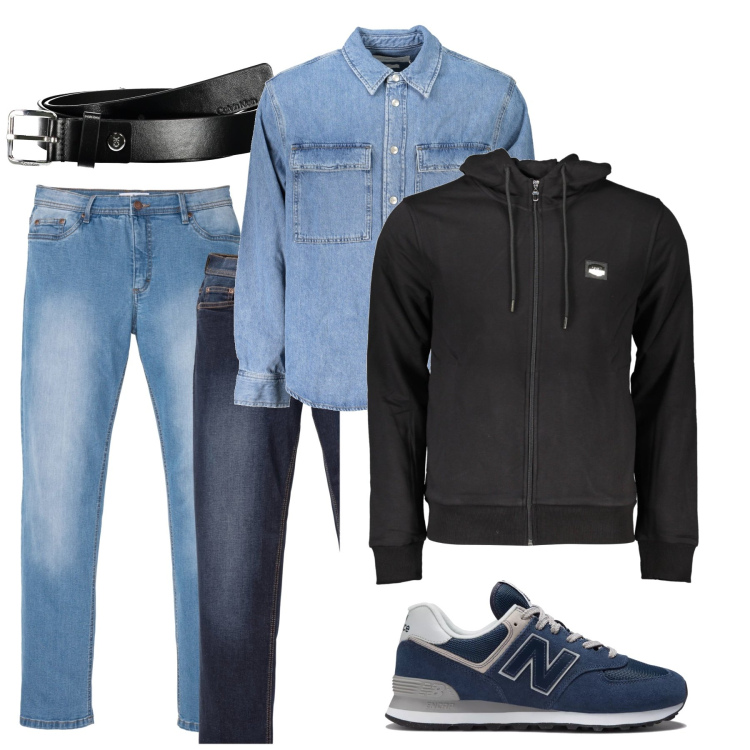Outfit uomo - Camicia in jeans e felpa. Stile Urban per Tutti i giorni. Abbinamento con jeans dritti, sneakers, cinture, camicie, felpe con cappuccio.