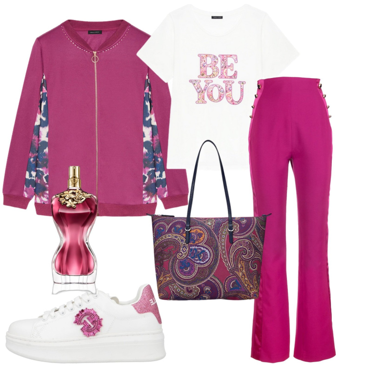 Outfit donna - Total look #1983271. Stile Casual per Tutti i giorni. Abbinamento con sneakers, profumi, pantaloni, borse tote, t-shirt, felpe.