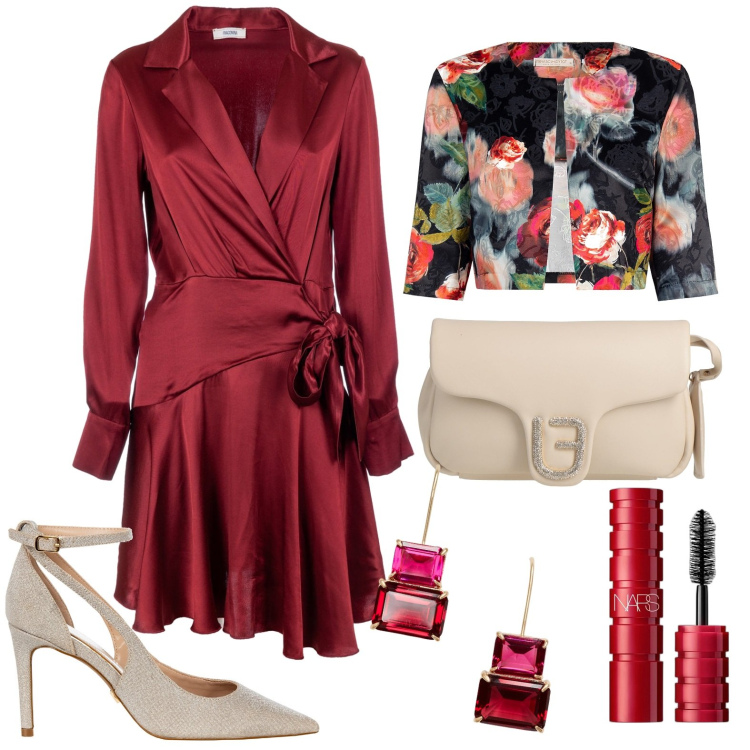 Outfit donna - Total look #1983350. Stile Chic per Serata fuori. Abbinamento con borse a mano, mascara, bolero, décolleté, vestiti, orecchini.