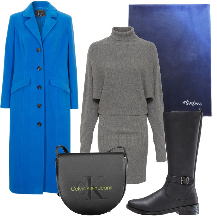 Outfit donna - Sotto il cielo d\'autunno. Stile Casual chic per Ufficio. Abbinamento con vestiti, stivali, cappotti, borse a tracolla, sciarpe.