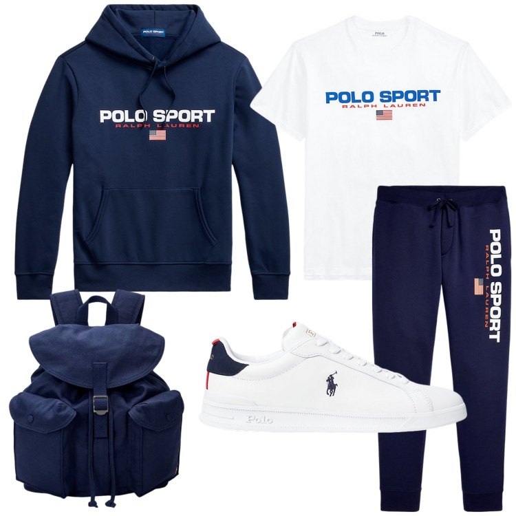 Outfit uomo - I love Polo. Stile Trendy per Sport. Abbinamento con sneakers, pantaloni, t-shirt, borse sportive, felpe con cappuccio.
