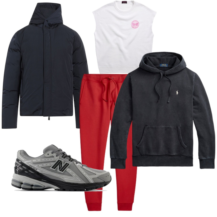 Outfit uomo - Comfort. Stile Casual per Tutti i giorni. Abbinamento con giacche, sneakers, felpe con cappuccio, pantaloni, felpe.