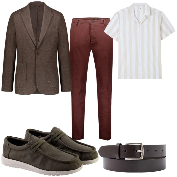 Outfit uomo - Total look #1983489. Stile Casual per Tutti i giorni. Abbinamento con camicie a manica corta, pantaloni, giacche, cinture, scarpe stringate.