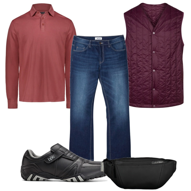 Outfit uomo - Total look #1983495. Stile Trendy per Tutti i giorni. Abbinamento con scarpe stringate, jeans bootcut, piumini, polo, borse sportive.