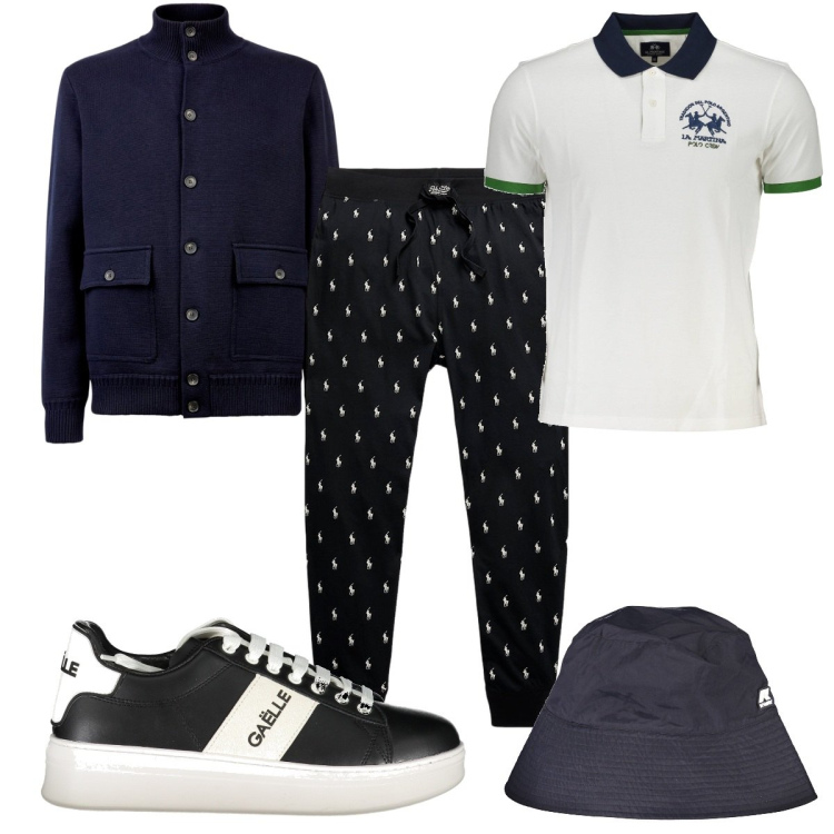Outfit uomo - Total look #1983496. Stile Trendy per Tutti i giorni. Abbinamento con pantaloni, giacche, sneakers, polo, cappelli.