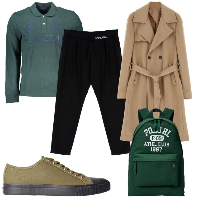 Outfit uomo - Total look #1983500. Stile Casual per Tutti i giorni. Abbinamento con cappotti, pantaloni, sneakers, borse sportive, polo.