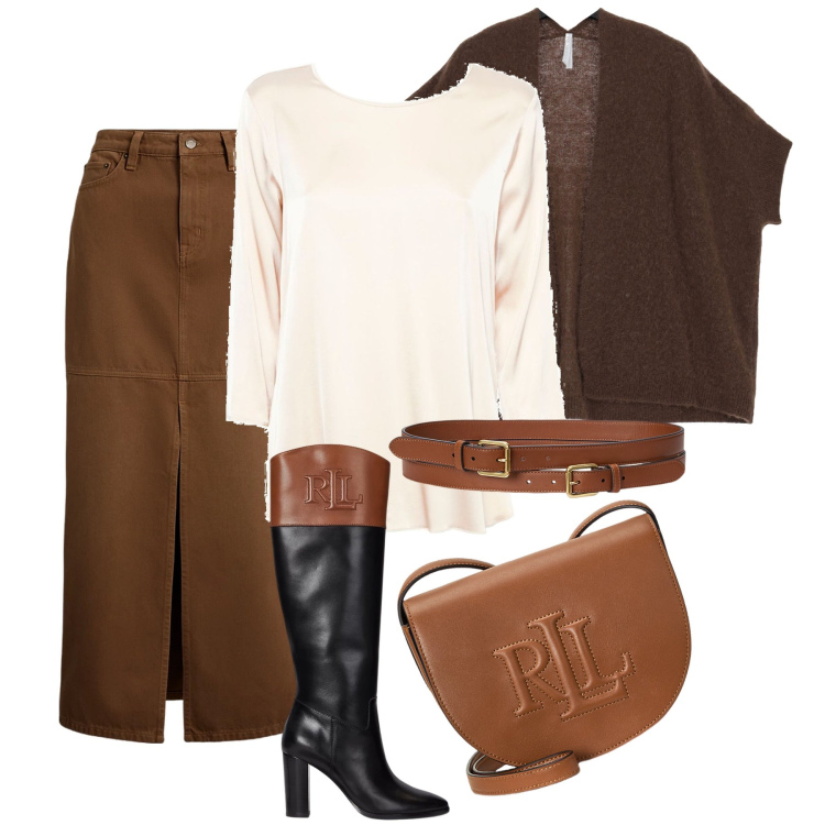 Outfit donna - Semplicemente chic con lo stivale. Stile Casual chic per Tutti i giorni. Abbinamento con cardigans, borse a tracolla, gonne, stivali, cinture, bluse.
