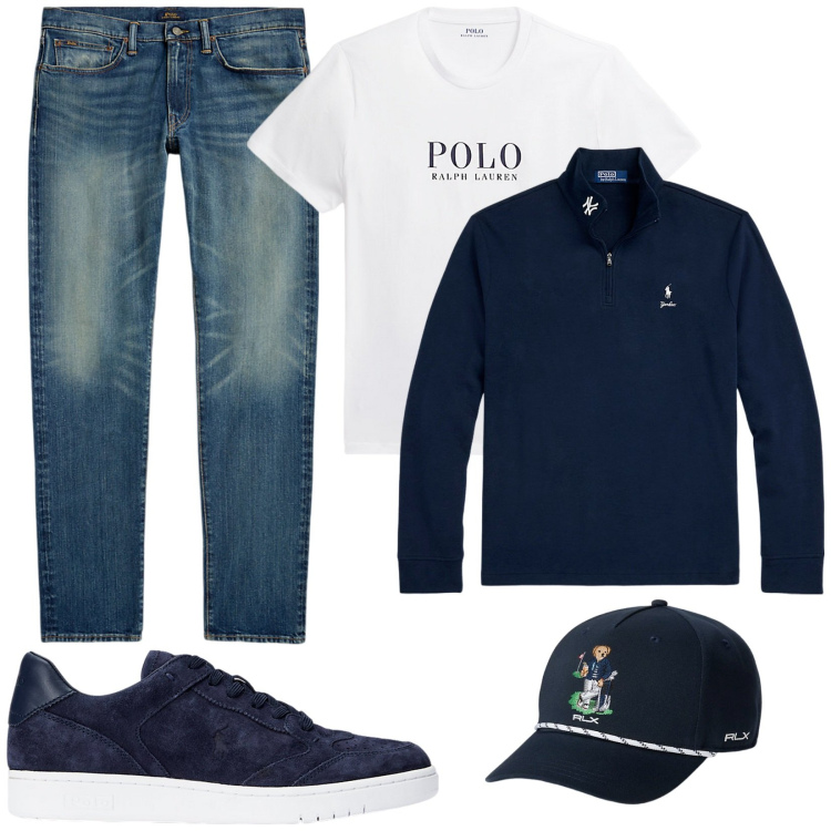 Outfit uomo - Total look #1983544. Stile Casual per Tutti i giorni. Abbinamento con pullovers, t-shirt, jeans, sneakers, cappelli.