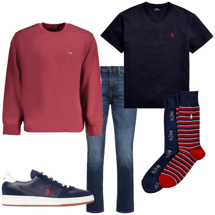 Outfit uomo - Total look #1983563. Stile Casual per Tutti i giorni. Abbinamento con calzini, scarpe sportive, t-shirt, jeans, felpe.
