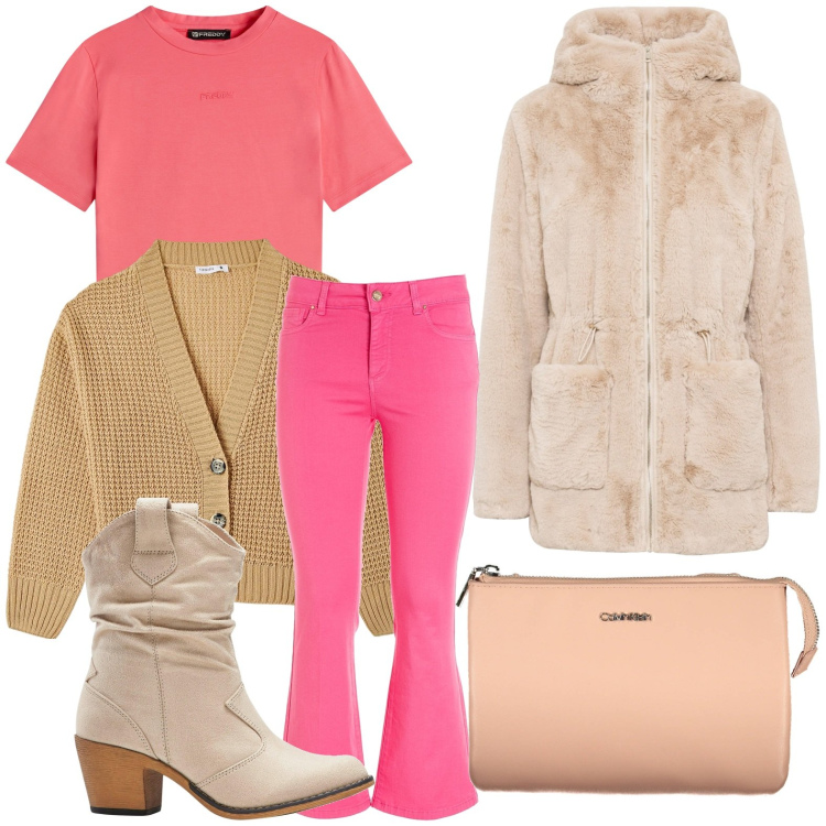 Outfit donna - Il mini cardigan. Stile Minimal per Tutti i giorni. Abbinamento con ecopellicce, stivaletti texani, cardigans, jeans, t-shirt, borse a tracolla.