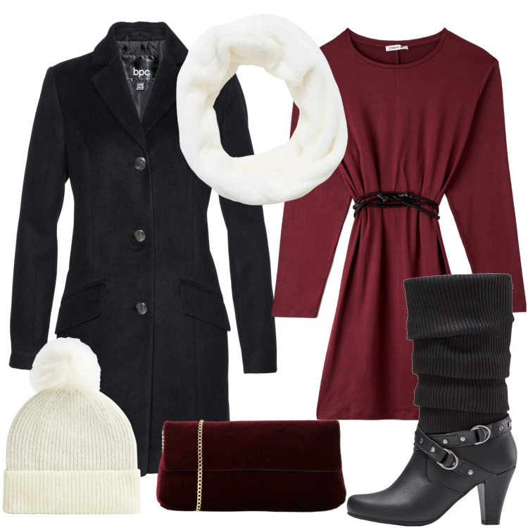 Outfit donna - Pochette effetto velluto. Stile Glamour per Serata fuori. Abbinamento con stivali, cappotti, vestiti midi/longuette, fasce per capelli, berretti, pochette.