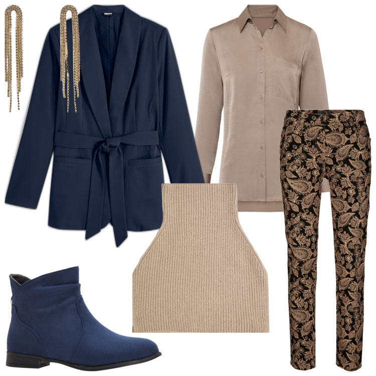 Outfit donna - Il poncho in maglia. Stile Sporty chic per Tutti i giorni. Abbinamento con pantaloni, stivaletti, camicie, blazer, cappotti, orecchini.