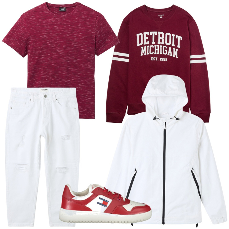 Outfit uomo - Stiloso in sneakers. Stile Casual per Tutti i giorni. Abbinamento con t-shirt, giacche, jeans strappati, felpe, sneakers.