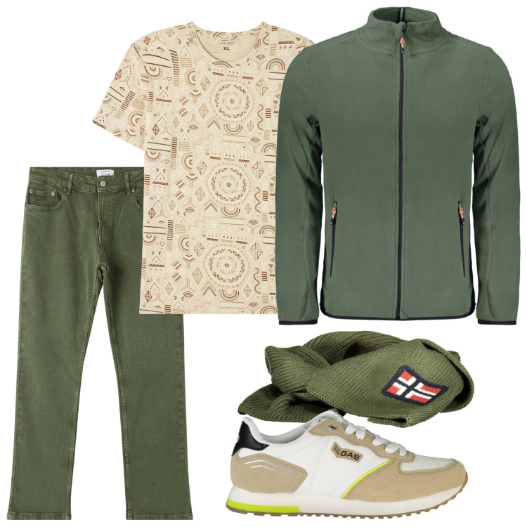 Outfit uomo - La felpa verde bosco. Stile Casual per Tutti i giorni. Abbinamento con t-shirt, pantaloni, felpe, sneakers, sciarpe.