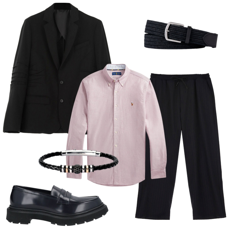 Outfit uomo - Serata chic. Stile Urban per Serata speciale. Abbinamento con braccialetti, pantaloni, giacche, cinture, camicie, scarpe stringate.
