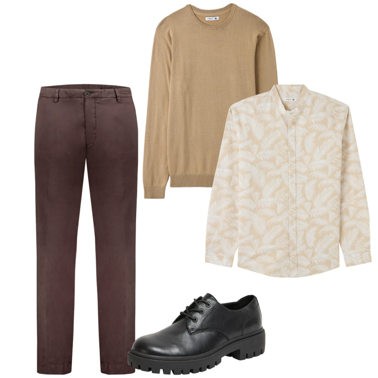 Outfit uomo - City brown. Stile Casual per Tutti i giorni. Abbinamento con scarpe stringate, maglieria, camicie, pantaloni.