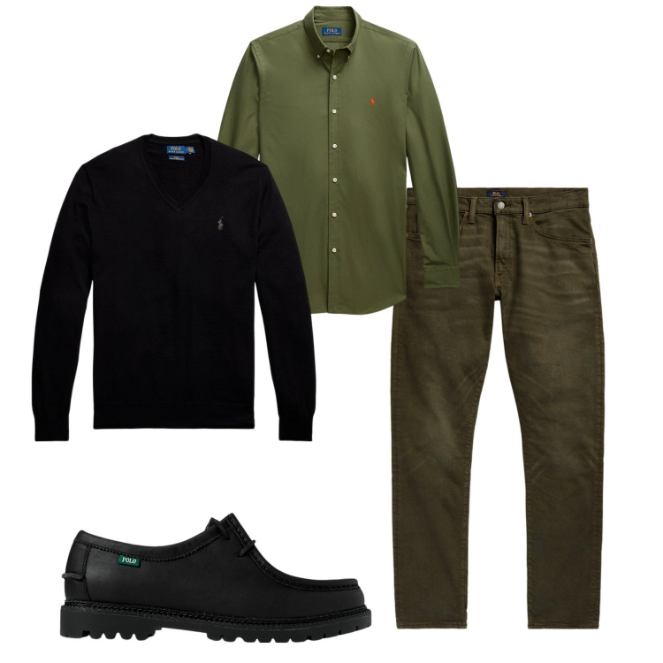 Outfit uomo - Sexy in camicia e pull. Stile Casual per Tutti i giorni. Abbinamento con jeans, scarpe stringate, camicie, maglieria.