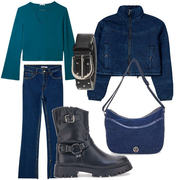 Outfit donna - Gli stivali per l\'autunno. Stile Casual per Tutti i giorni. Abbinamento con blazer, t-shirt, jeans dritti, cinture, stivaletti, borse a tracolla.