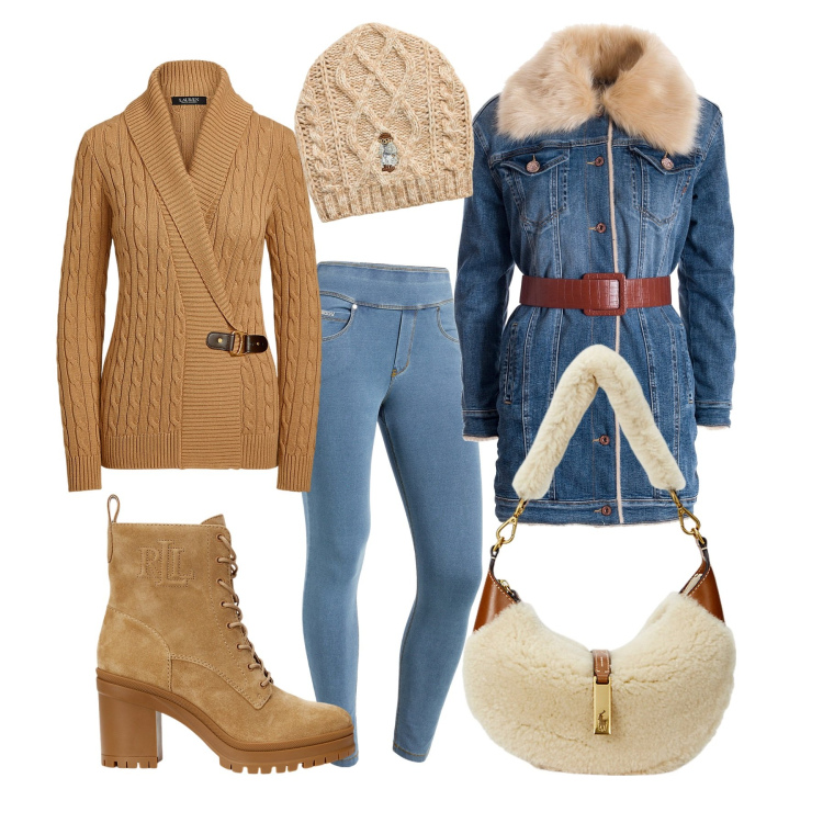 Outfit donna - Total look #1983777. Stile Casual per Tutti i giorni. Abbinamento con giacche, jeans skinny, maglieria, stivaletti, borse a spalla, berretti.