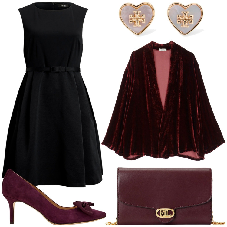 Outfit donna - Total look #1983924. Stile Chic per Cerimonia. Abbinamento con blazer, borse a tracolla, vestiti, décolleté, orecchini.