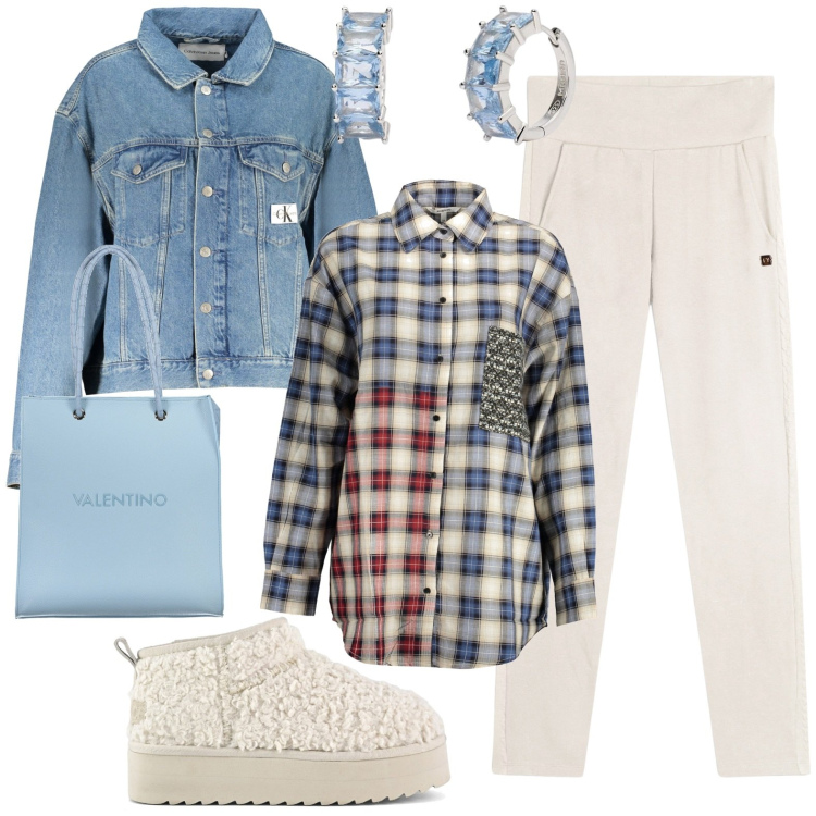 Outfit donna - Total look #1983983. Stile Casual per Tutti i giorni. Abbinamento con orecchini, pantaloni, stivaletti, blazer, camicie, borse a spalla.