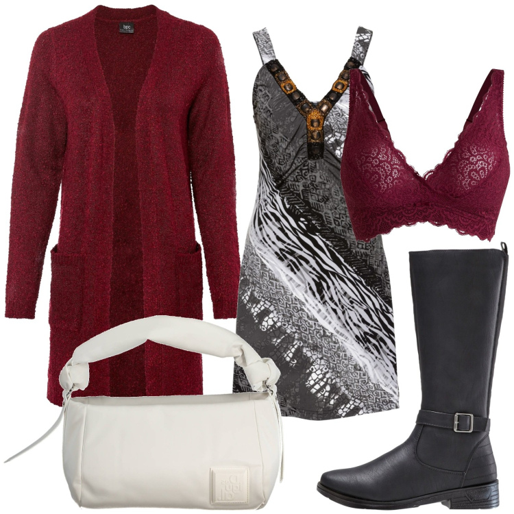 Outfit donna - L\'intimo bordeaux. Stile Glamour per Tutti i giorni. Abbinamento con stivali, vestiti, bralette, cardigans, borse a spalla.