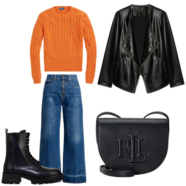 Outfit donna - Easy casual outfit. Stile Casual per Scuola/Università. Abbinamento con stivali, borse a tracolla, maglieria, jeans, blazer.