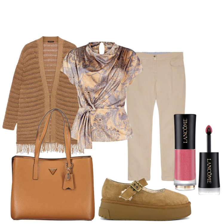 Outfit donna - La blusa di seta. Stile Chic per Tutti i giorni. Abbinamento con rossetti, bluse, pantaloni, cardigans, décolleté, borse a spalla.