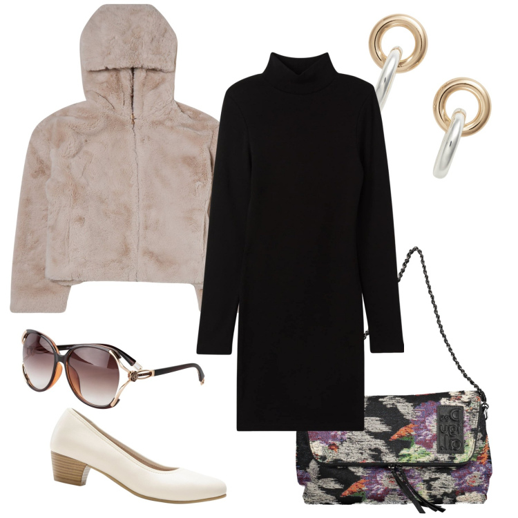 Outfit donna - Ufficio caldo e chic. Stile Trendy per Ufficio. Abbinamento con décolleté, occhiali da sole, vestiti corti, blazer, orecchini, borse a mano.