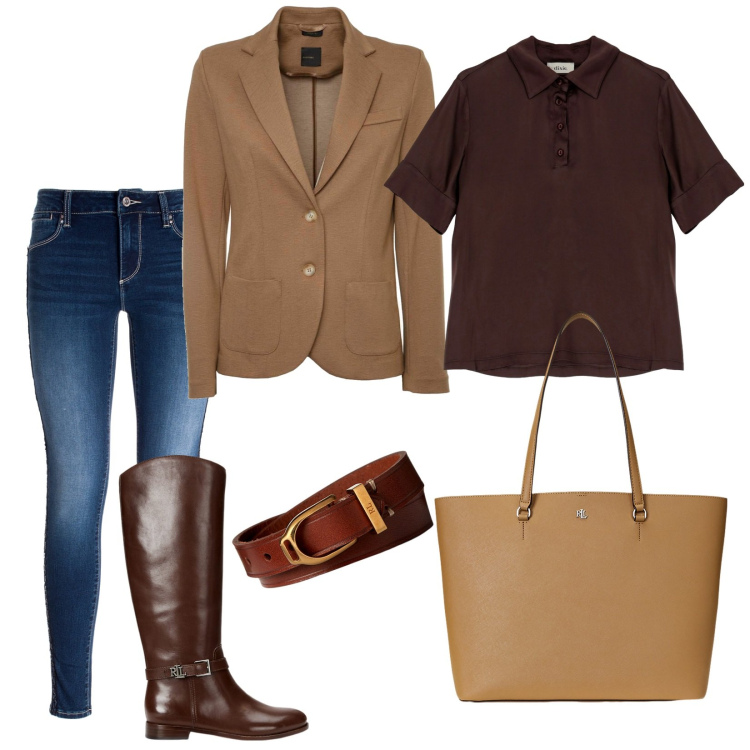 Outfit donna - Non è una cintura. Stile Casual chic per Tutti i giorni. Abbinamento con jeans skinny, top, braccialetti, borse tote, stivali, blazer.