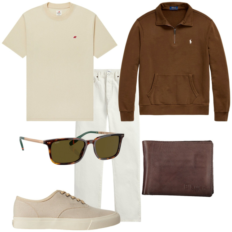 Outfit uomo - Total look #1984080. Stile Trendy per Tutti i giorni. Abbinamento con t-shirt, sneakers, jeans dritti, occhiali da sole, felpe, portafogli.