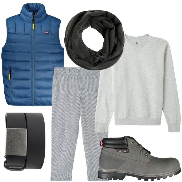 Outfit uomo - Easy day. Stile Urban per Tutti i giorni. Abbinamento con sciarpe, pantaloni, felpe, cinture, stivali, giacche.