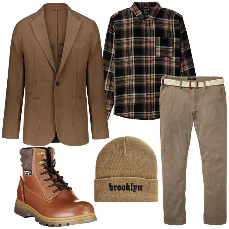 Outfit uomo - Rigoroso in blazer. Stile Urban per Ufficio. Abbinamento con pantaloni chino, camicie, berretti, giacche, stivali.
