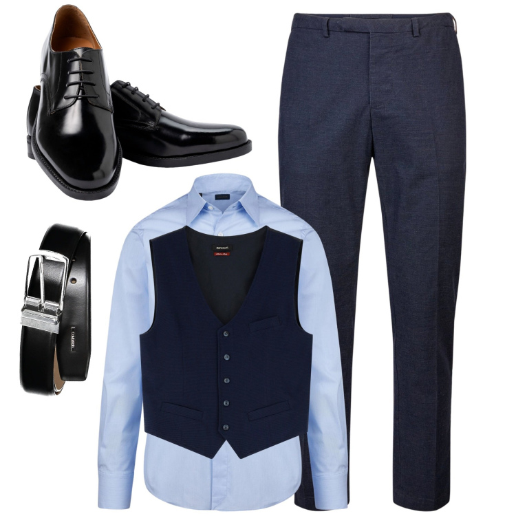 Outfit uomo - Elegante. Stile Business/Elegante per Tutti i giorni. Abbinamento con gilet, pantaloni, camicie, scarpe stringate, cinture.
