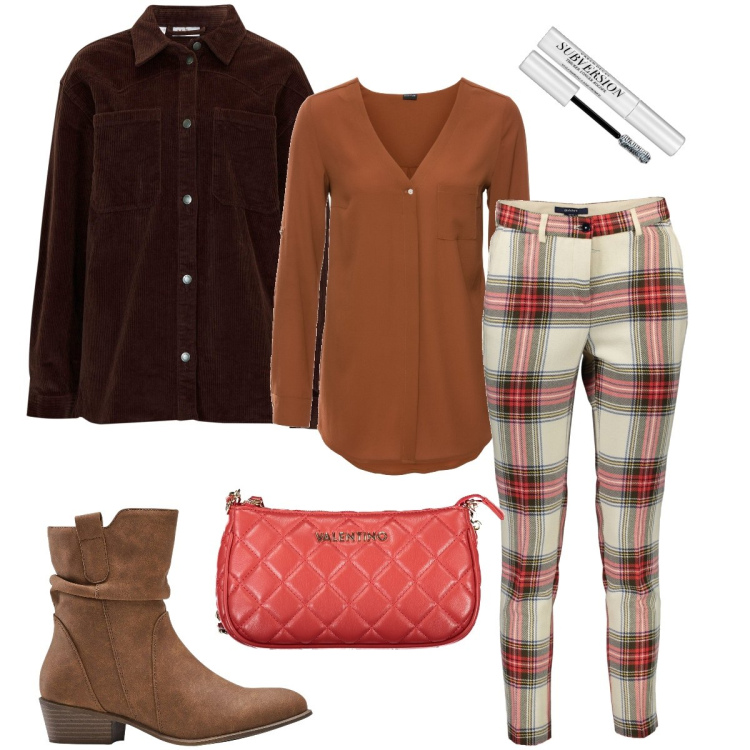 Outfit donna - Il pantalone a quadri. Stile Basic per Tutti i giorni. Abbinamento con camicie, stivaletti texani, cappotti, primer, pantaloni, borse a spalla.