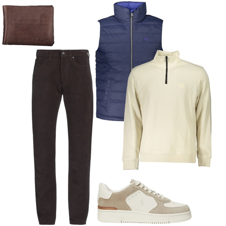 Outfit uomo - Lo smanicato blu. Stile Casual per Tutti i giorni. Abbinamento con pantaloni, sneakers, portafogli, felpe, giacche.