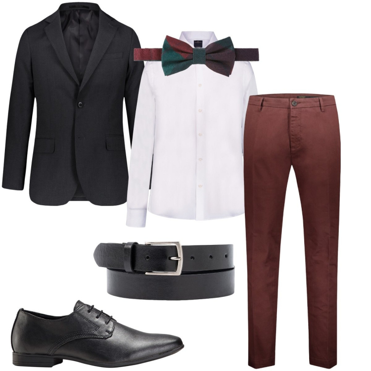 Outfit uomo - Con il papillon. Stile Business/Elegante per Cerimonia. Abbinamento con scarpe stringate, camicie, papillon, pantaloni, cinture, giacche.