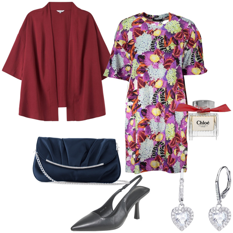 Outfit donna - Pomeriggio ad una cresima. Stile Bon Ton per Cerimonia. Abbinamento con pochette, profumi, kimono, décolleté, orecchini, vestiti corti.