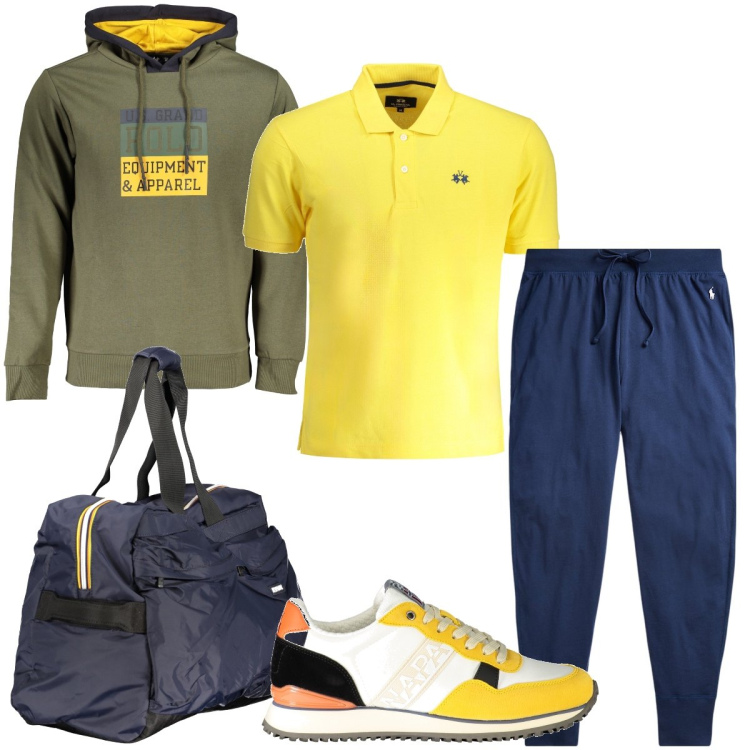 Outfit uomo - Il borsone Keway. Stile Casual per Sport. Abbinamento con pantaloni, borse sportive, felpe con cappuccio, polo, sneakers.